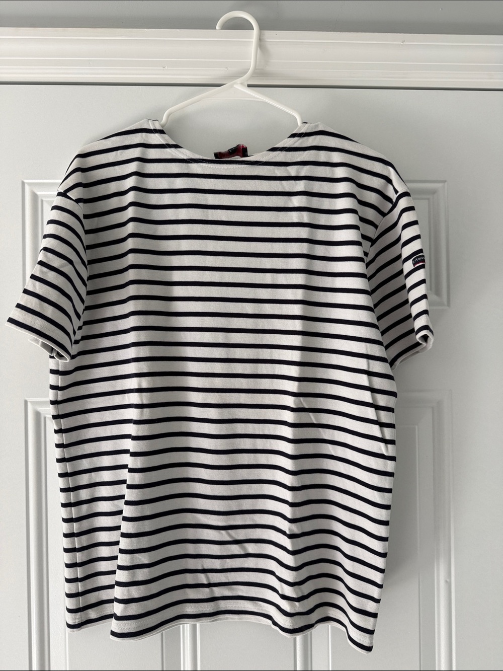 Armor Lux White and Black Striped Crewneck Tee